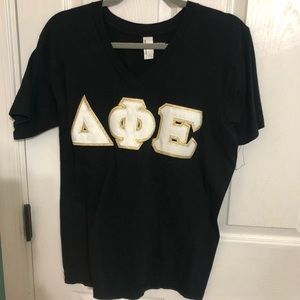 Delta Phi Epsilon sorority v neck t-shirt.